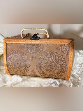 Handcrafted Embossed Brown Boho Top-Handle Bag to use as Home Decor or Handbag